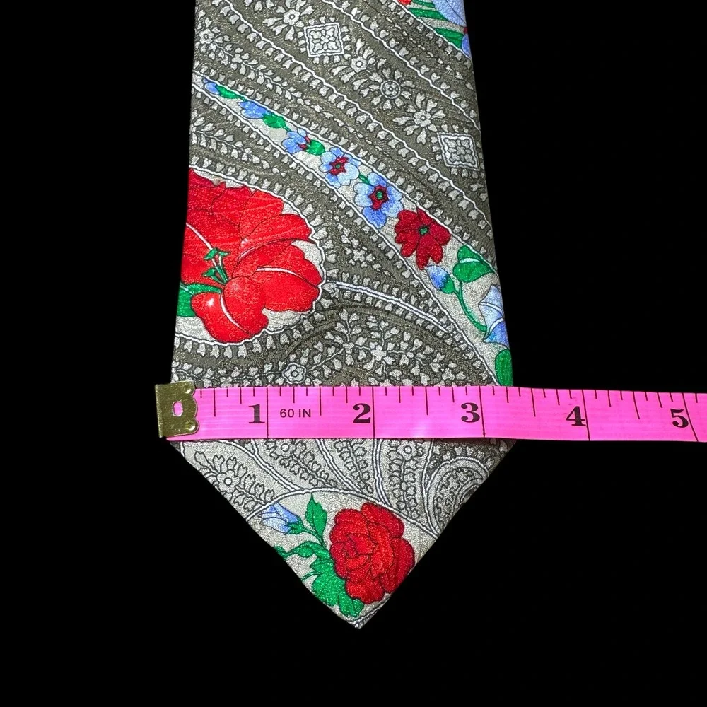 Leonard Paris Maus & Hoffman Mens Silk Tie Paisley Floral Red Green Italy France